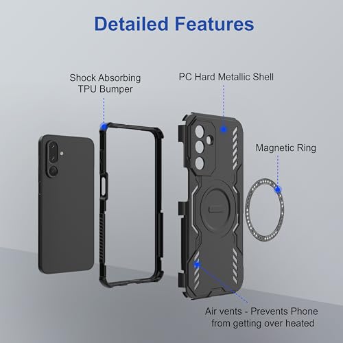 Image of amazon basics Back Case Cover for Samsung Galaxy M36 5G | Magnetic Case with Built-in Metal Ring | Supports Mag-Safe Charger, Wallet & Car Mount | Shockproof Hybrid PC + TPU | Black