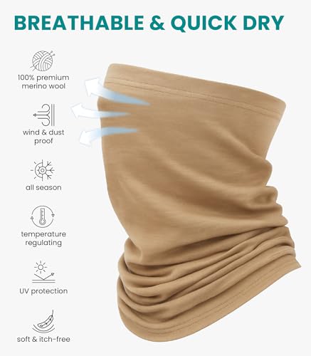 Image of Merino Wool Sun & Wind-proof Neck Gaiter 17.5um - Breathable Multi-Use Face Covering - Neck Warmer & Ski Mask for Women, Men