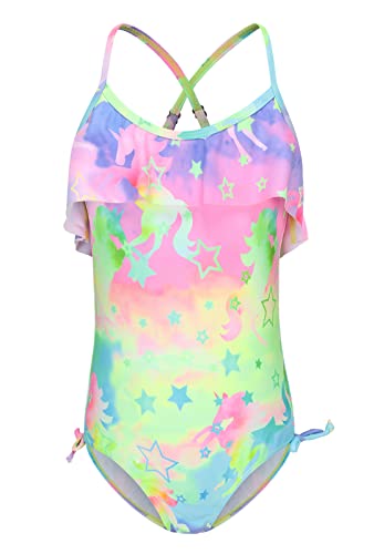 Image of Girls One Piece Swimsuits Ruffle Bathing Suit Kids Hawaiian Floral Swimwear 3-16 Years