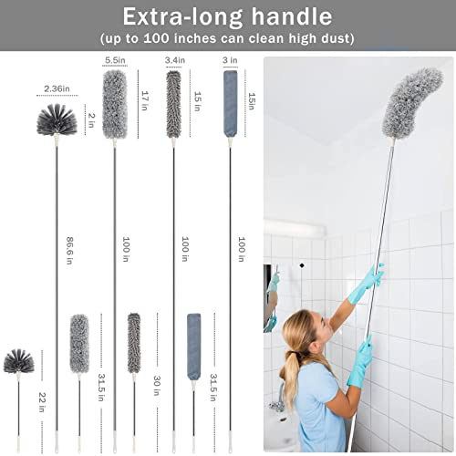 Clonynix Microfiber Feather Dusters For Cleaning With Stainless Steel Extension Pole, 6 Pcs Bendable & Washable Telescopic Cobweb Long Duster Ceiling Fan, Gap, High Ceiling, Blinds, Furniture, Cars #TOP1