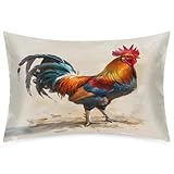 Satin Pillowcase for Hair and Skin Oil Painting Animal Cock Soft Silk Pillow Case with Envelope Closure Cooling Pillow Cases Slip Queen Size Pillow Cover for Women Men Kids Boys Girls 20x30