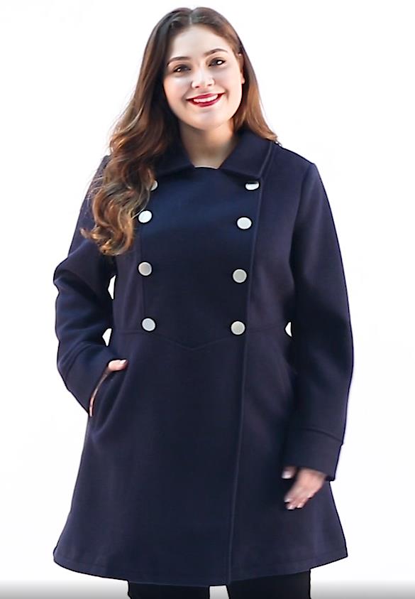 Agnes Orinda Women's Plus Size A Line Turn Down Collar Double