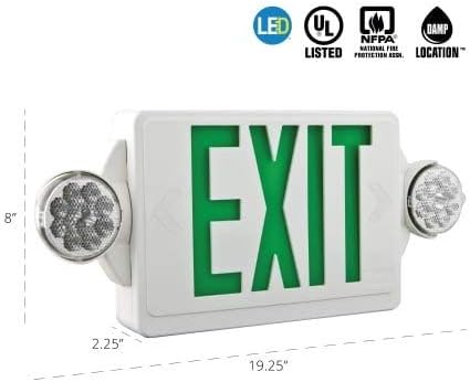 Vista 2 de Lithonia Lighting LHQM LED G HO M6 - Combo de luz de emergencia y salida LED de 2 cabezales, letras verdes y respaldo de batería de alto rendimiento