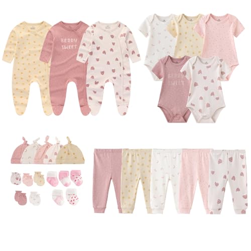Image of MAMIMAKA Newborn Layette Gift Set 27-Piece Baby Girl Clothes Bodysuits, Pants Essentials and Accessories 0-12Months