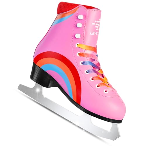 LEVYTEMP Women's/Girls Figure Ice Skates - Youth Pink Rainbow Figure Skating...