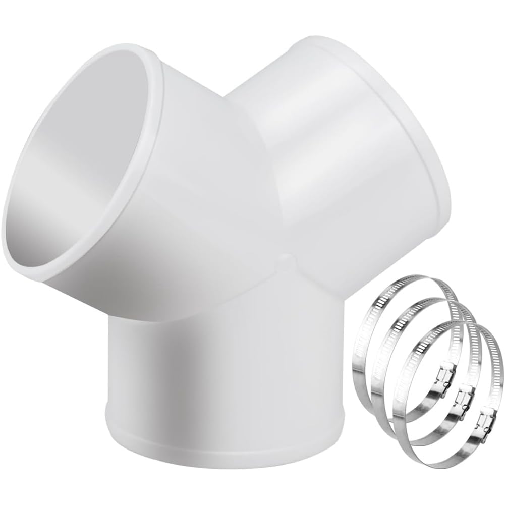Jnchdghwa As Shown Duct Splitter Y Shape 6 Inch Abs 3-Way Connector For Exhaust Fan Dryer Vent Hose With 3 Stainless Steel Clamps