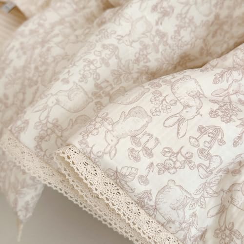 Image of BuLuTu Muslin Toddler Blanket Rabbit Pattern, Soft Cotton Baby Toddler Quilted Blankets for Boys Girls Kids Comforter Lightweight Toddlers Nursery Bedding, Forest Pattern, 60 inchx78 inch, No Pillow