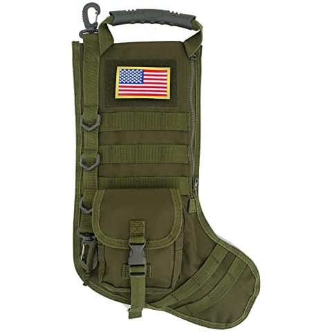 SPEED TRACK 2022 Tactical Christmas Stocking, with Flag Patch MOLLE Webbing, Zip Pocket, MOLLE Clips (2022 Woodland Green) Cover