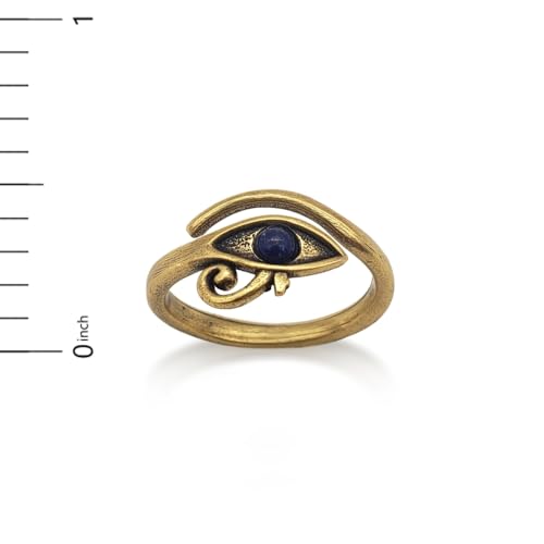 Egyptian Eye of Horus Ring with Lapis - Adjustable - Antique Gold Plated4