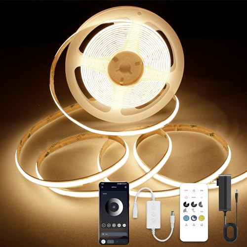 AXMOTUT COB LED Strip Lights with RF Remote, 24V 32.8ft Warm White Dimmable LED Light Strips, High...