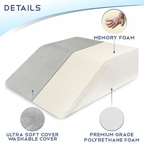 Leg Elevation Pillow With Memory Foam Top - Elevated Leg Rest Pillow For Circulation, Swelling, Knee Pain Relief - Wedge Pillow For Legs, Sleeping, Reading, Relaxing - Removable Washable Cover - 8Inch #TOP3