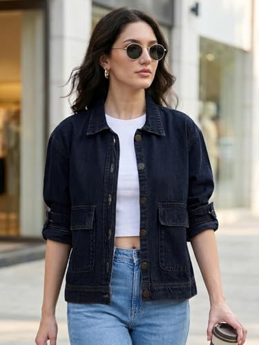 Image of Urbano Fashion Women's Relaxed Fit Full Sleeve Utility Denim Jacket
