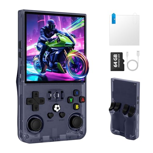 Image of R36MAX Retro Handheld Game Console, Portable Retro Gaming Console 4.0'' IPS HD Screen and Linux System, Support 30+ Emulator and 64GB TF Card Video Game Consoles, 4000mAh Battery (Gray 64GB)