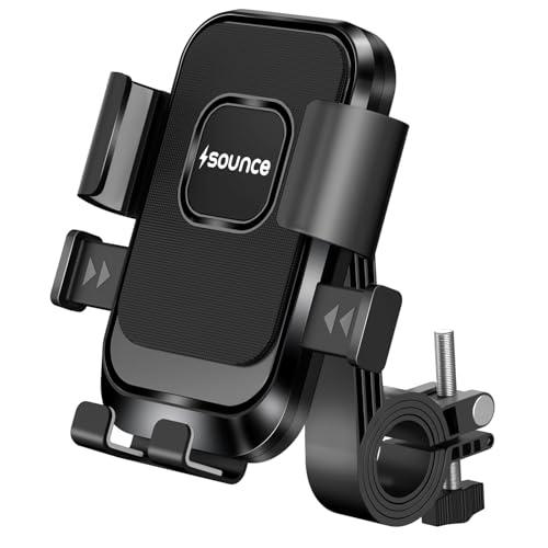Image of Sounce HydroDock Bike Mobile Holder with 360 Degree Rotation Shock Resistant Anti Shake Design Firm Locking One Hand Operation Adjustable Handlebar Mount Compatible with All Smartphones Secure (Black)