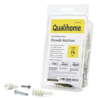 #8 Self Drilling Drywall Plastic Anchors with Screws - No Pre Drill Hole Preparation Required - 75 Lbs (50 Pack)