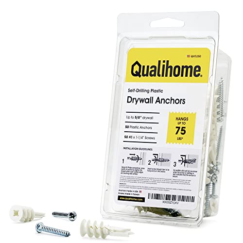 Self Drilling Drywall Anchors with Screws – Heavy Duty Wall Anchors for Drywall, Sheetrock Anchors – Plastic Anchors #8 – No Pre-Drill Needed – Anchor Screws Kit