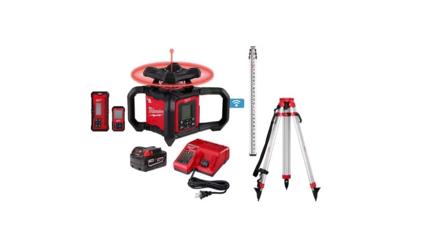 Milwaukee M18 4000 ft. Red Exterior Dual Slope Rotary Laser Level Kit with Receiver, Remote, Grade Rod and Tripod