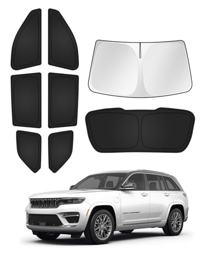 Image of Canvcle Windshield Sun Shade for 2022-2025 2026 Jeep Grand Cherokee Accessories Sunshade Side Rear Window Shade Cover Sun Visor Shield Privacy Protection Keep Vehicle Cool Black 8PCS