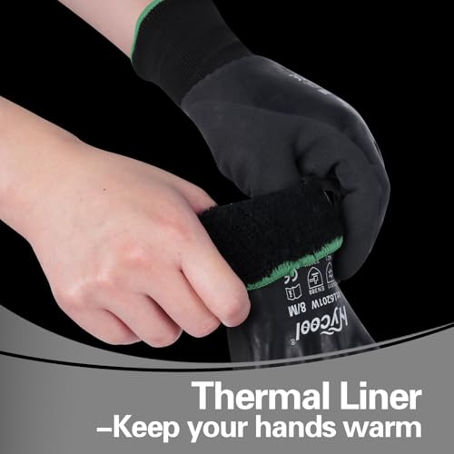 DS Safety Arbeitshandschuhe Winter Wasserdicht Thermo Warme Winterhandschuh Montagehandschuhe Grip Winterarbeitshandschuhe Arbeit Doppelbeschichte Nylon Isolierte Handschuhe Schwarz (1, S)