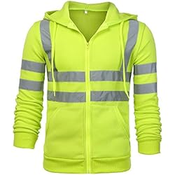 Prendas De Seguridad Seguridad Reflectante Sudaderas con Capucha Hombres SHOBDW Liquidación Venta Ropa de Trabajo en la Carretera High Visibility Tira Reflectante Tallas Grandes Correr,Senderismo, Ciclismo(Verde,XL)