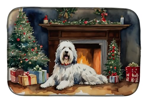 Caroline's Treasures DAC2716DDM Old English Sheepdog Cozy Christmas Dish Drying Mat Absorbent Dish Drying Mat Pad for Kitchen Counter Dish Drainer Mat for Countertop, 14 x 21", Multicolor