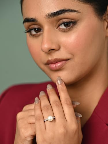Image of Clara Pure 925 Sterling Silver Amore Real Pearl Size Adjustable Finger Ring | Gift for Women and Girls | Swiss Zircon Platinum Plated