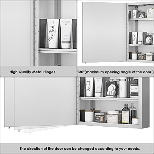 FOREHILL Bathroom Mirror Cabinet Stainless Steel Wall-mounted Storage Cupboard Single-door Wall Cabinet for Bathroom 45x13x60cm