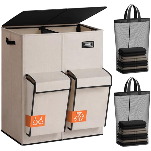 SOLEDI-180L-Double-Laundry-Hamper-with-Lid-and-2-Side-Pockets-Dual-Hamper SOLEDI 180L Double Laundry Hamper with Lid and 2 Side Pockets, Dual Hamper - Image 1