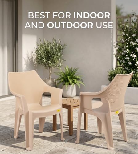 Image of Patiofy Plastic Chair for Home & Outdoor Use | Heavy Duty Comfortable Chair with Strong Legs | Stackable, Easy to Clean | Suitable for Living Room, Balcony, Patio Pack of 2 (Oxford Cream)