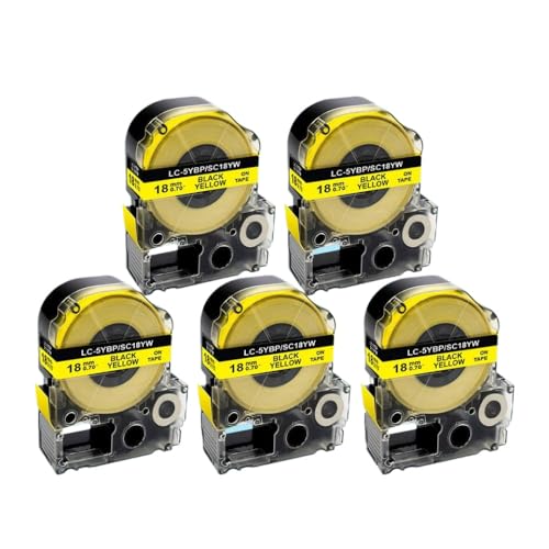 10PCSラベルSS18KW 5WBN ST18KW SC18RW SC18YW LW-C410 LW-400 LW-600P互換性のあるラベルメーカー(5PK Black on Yellow)