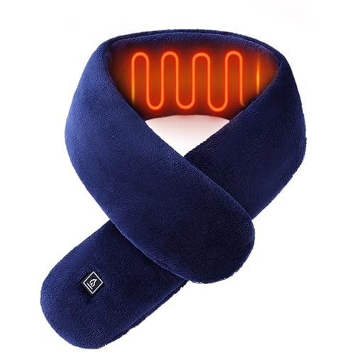 HiBOMASOON Heated Scarf for Men Women-3 Heating Levels Portable Electric USB Rechargeable Comfortable soft fabric Neck Heated Wrap Warmer Pad for Gift cold Winter Outdoor Commute Office Blue