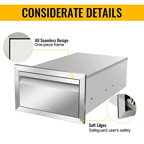 Image of Outdoor Kitchen Drawers 14 inch W x 8.5 inch H x 23 inch D Inch Stainless Steel Flush Mount BBQ Single Drawers for Outdoor Kitchen Island, or Patio Grill Station