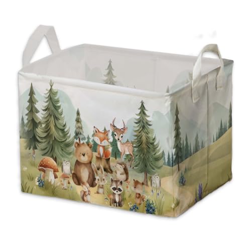 Image of Cute Animals Storage Baskets, Woodland Nursery Decor, Woodland Baby Shower Decorations, Large Squarecanvas Laundry Hamper With A Waterproof PECoating, Foldable Kids Toy Clothes Bins for Bedroom