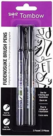 Tombow 62038 Fudenosuke Brush Pen, 2-Pack. Soft and Hard Tip Fudenosuke Brush Pens for Calligraphy and Art Drawings
