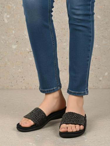 Image of Inc.5 womens Womens Black Casual Embellished Open Toe Flats Flat Sandal