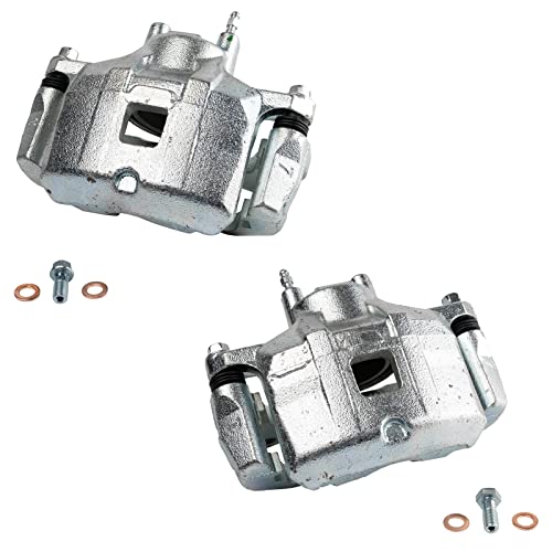 Image of TRQ Front Brake Caliper Set Zinc Coated Brackets Hardware Compatible with 2008-2016 Mitsubishi Lancer 2007-2017 Outlander 2011-2016 Outlander Sport