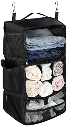 ELEZAY Hanging Packing Cubes Portable Closet 3-Shelf Travel Collapsible Compression Garment Organizer for Carry-on Luggage Suitcase Space Saver Bag X-Large_No Side Pockets, Black ELEZAY Hanging Packing Cubes Portable Closet 3-Shelf Travel Collapsible Compression Garment Organizer for Carry-on Luggage Suitcase Space Saver Bag X-Large_No Side Pockets, Black