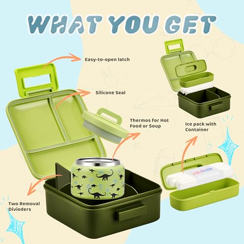 Image of Bento Lunch Box for Kids with 8oz Soup Thermo Leak-Proof Lunch Food Containers with Snack Sauce Container for Kid Girls Boys to School