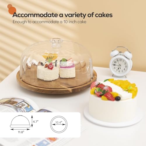 cutesun acacia wood cake stand with lid, 11.8'' Rotating Cake Stand with Dome, Shaterproof 10.4'' Acrylic Cake Display Cover, Cake Holder Tray for Wedding Gift,Kitchen,Birthday,Parties,Baking Gifts - Image 7