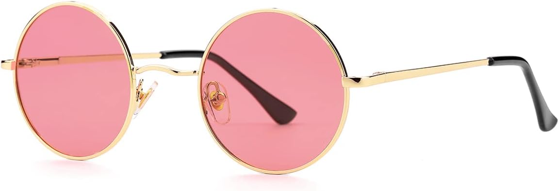 Gleyemor Polarized Round Sunglasses for Men Women Hippie Small Circle Glasses Red Yellow Lenses - Image 2