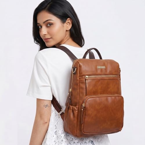Image of VISMIINTREND Backpack for Woman /Teens Girl, Leather, Stylish, Handbag, Purse,Ladies,Office,Travel,College,Daily-Use,14-inch Laptop Bag, Elegant, Gifts for Women /Girls, Birthday Gift for Wife /Sister