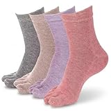 Muzrunq Toe Socks Women 4 Pairs Mid-Calf Comfortable Cotton Socks with Toes Breathable and Sweat-Absorbing for Running Athletic 4 Colors Toe ..