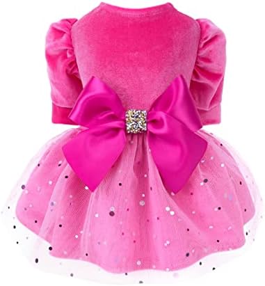 Fitwarm Fancy Dog Tulle Dress, Dog Winter Clothes for Small Dogs Girl, Cat Apparel, Lightweight Velvet, Pink, XS