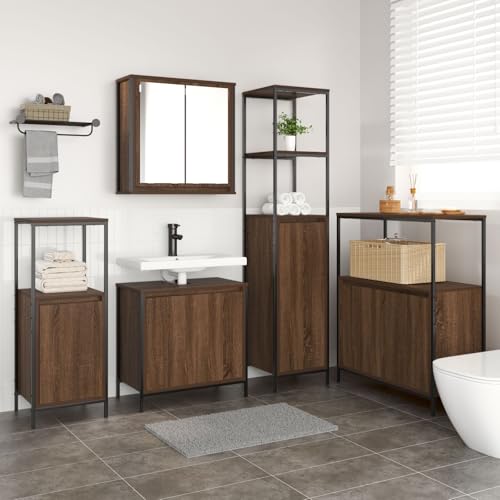 Homgoday Conjunto de Muebles de Baño de 5 Piezas de Roble Marrón y Madera Elaborada Gabinete de Baño,Auxiliar de Madera, Gabinete de Almacenamiento,para Sala de Estar, Cocina, Entrada