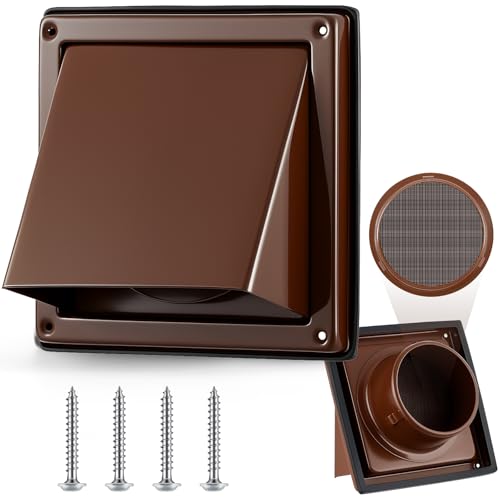 Image of Gisafai 4 Inch Dryer Vent Cover Outdoor with Stainless Steel Screen Brown Wall Dryer Exhaust Vent Cover External Cap Cushioned Non Return Flap with Sealing Gasket Grille, Bird /Insect Proof