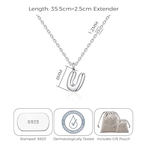 Collar de plata de ley con letra U antialérgico para pieles sensibles de niños 4