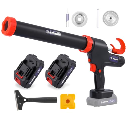 VISHIGH Cordless Caulking Gun, 21V Electric Caulk and Adhesive Gun for 10oz-20oz/300-600ml Cartridges and Sausage Packs with 2 Battery and Anti-Dripping VH-CG01