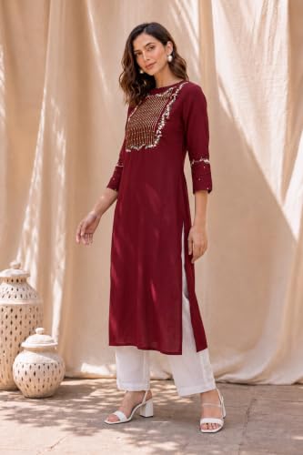 Image of MIRCHI FASHION Women's Straight Fit Rayon Sequins Embroidered and Polka Dots Printed Kurti Only