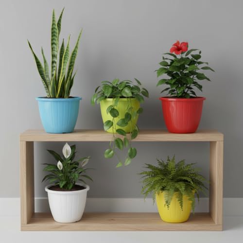 Image of Go Hooked Sunshine Flower Pot /Planters for Home Decor, Plastic Pots for Gardening /Home, Flower Pots Indoor-Outdoor & Planter for Plants (Multicolor) (Pack of 2)