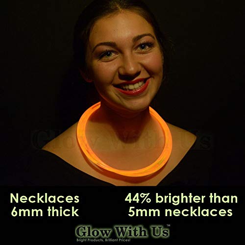 Glow Sticks Bulk Wholesale Necklaces, 200 22” Orange Glow Stick Necklaces+200 Free Glow Bracelets! Bright Color, Glow 8-12 Hrs, Connector Pre-Attached(Time Saver), Sturdy Packaging, GlowWithUs Brand